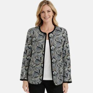 Bedford Fair Womens Paisley Jacket 3X Black & Blue Open Front